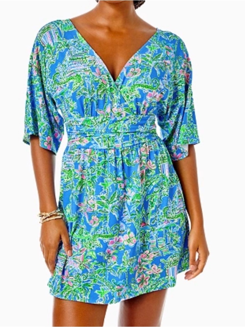 Lilly Pulitzer Blue Tropical Print Wrap Romper Skort Dress Size S NWOT